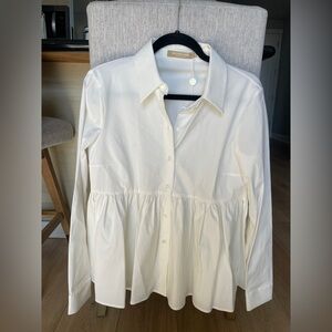 Michael Kors Ivory Button-Down Peplum Shirt